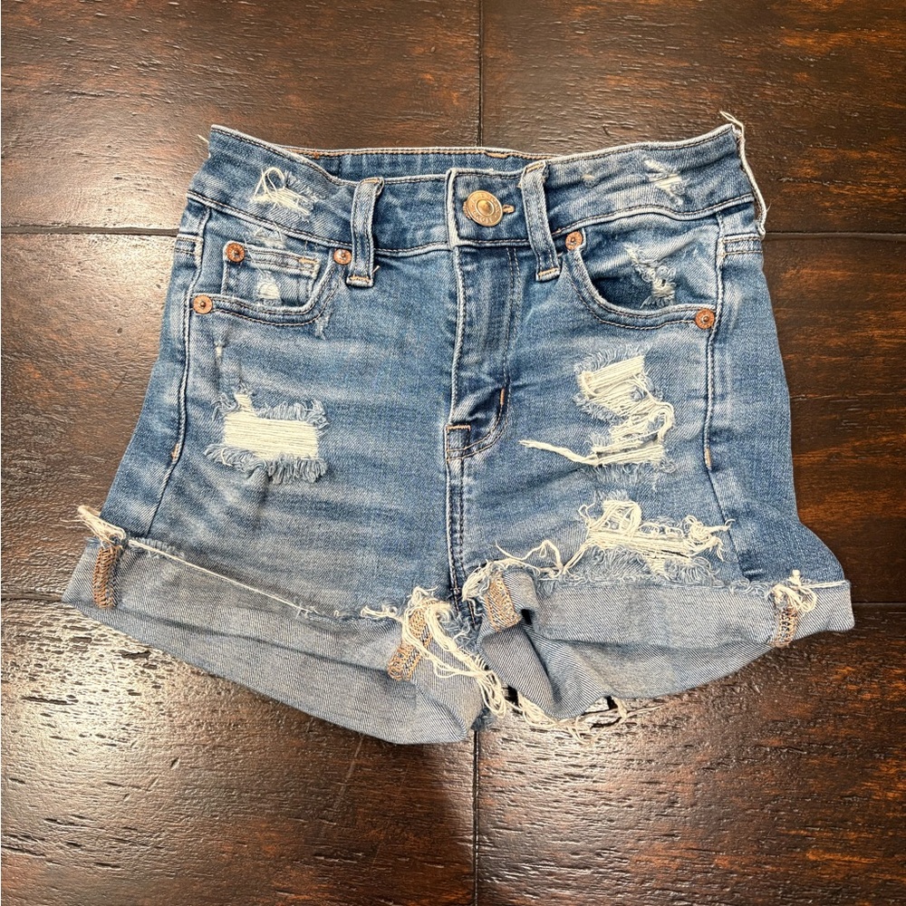 American Eagle Outfitters Blue Distressed Jean Shorts